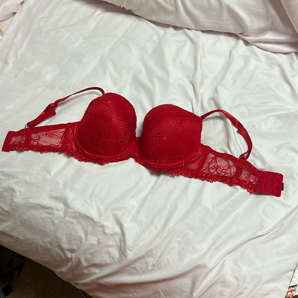 Red Lace Bra 38 DD fits more like a 36 DDD Never Worn Brand New Without Tags